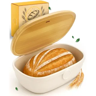KRUSTENZAUBER Brotkasten Keramik zur Brotaufbewahrung – Moderne Brotbox mit Deckel – Bread Box ideal für frisches Brot & Brötchen – Brotaufbewahrungsbox für Küche & Frühstückstisch - Brottopf Keramik