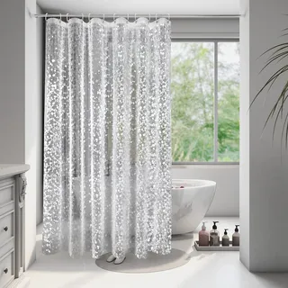 EurCross Breite Duschvorhang 240x180 mit Gewicht Magnet, Wasserdicht Duschvorhänge Transparent mit 3D Kieselsteine Muster, Eva Anti-Schimmel Badevorhang mit 16 Ringen