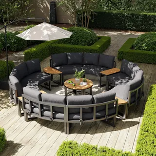 Flieks Gartenmöbel-Set 14-tlg., Gartenlounge-Set mit 8 Ecksofas und 6 Tischen, Sitzgruppe Balkonmöbelset für 8-12 Personen, Sofagarnitur Grau - Grau