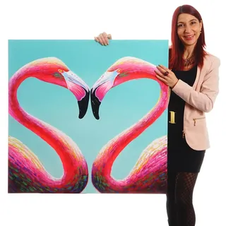 MCW Wandbild Flamingo, 100% handgemaltes Ölgemälde Gemälde XL, 90x90cm