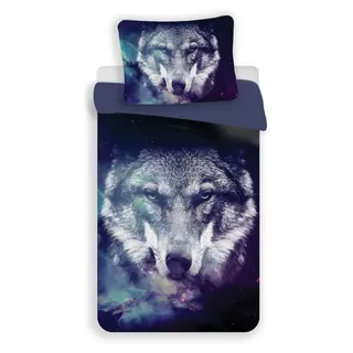 Jerry Fabrics Wolf Wendebettwäsche Blau 140 x 200 cm + 70 x 90 cm