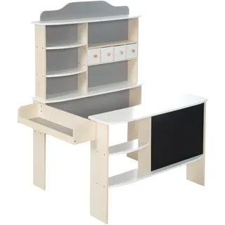 roba Kaufladen, Holz natur,weiß/grau lackiert, 4 Schubladen,Tafel, Theke & Seitentheke