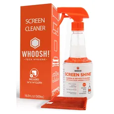 WHOOSH! Großes Bildschirmreiniger-Spray und Wischtuch - Kit, 500ml + 1 Mikrofaserreinigungstuch - Für TV, Laptop, MacBook, iPad, Telefon, Kamera, Touchscreen - Industrie-Größe Elektronikreinigungsset