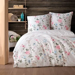 Bettwäsche 155x220 cm. 4 teilig set, geblümt,100% Baumwolle/Renforcé, Palitra V1