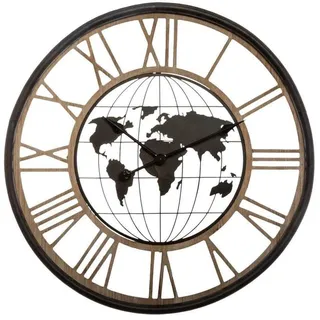 Wanduhr mit Weltkarte und römischen Ziffern, leise Mechanik, Ø 67 cm - Atmosphera - Schwarz