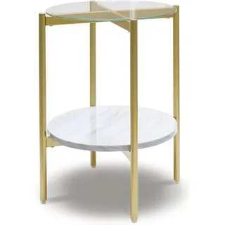 Runder Side-Tisch für Wohnzimmer - Dekorieren und Aufbewahren - Glas und Marmor - Unbestimmt - Weiß Gold - Weiß, Gold