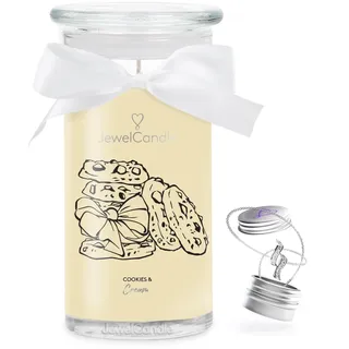 JuwelKerze Cookies & Cream Halskette Silber - Schmuckkerze 80 Std - große Duftkerze mit Orientalischem Duft - beige Kerze mit Schmuck Überraschung - Geschenke für Frauen, Geburtstag