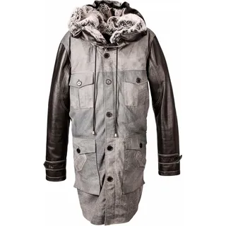 Parka - Ledermantel aus ECHT-Leder in grau - Schwarz