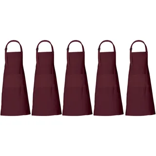 RAJRANG Baumwollschürze Packung mit 5 Schürzen waschbarer Kochschürze mit Tasche Latzschürze und verstellbarer Restaurantküchenschürze für Männer Frauen 69 x 89 cm Tawny Port Maroon
