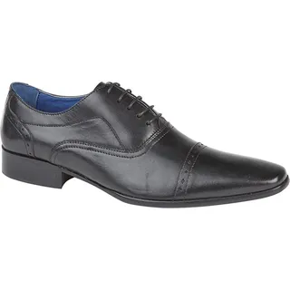 Roamers Herren 4 Ösen Punch Cap Leder Oxford Schuhe DF1314 (41 EU) (Schwarz) - Schwarz