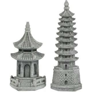 2 Stücke Japanische Steinlaternen Mini Pagode Statue Turm Asiatische Deko Figuren Garten Skulpturen für Miniatur Gartendeko Aquarium Ornamente Bonsai Micro Landschaft Dekoration Feengarten Zubehör