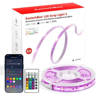 SwitchBot Matter LED Strip 5M, 72LEDs/m RGBCCT LED Streifen mit APP Fernbedienung, Kompatibel mit Alexa, Apple Home, Google Home, Musik Sync, Indirekte Beleuchtung, LED Lichtleiste für Schlafzimmer