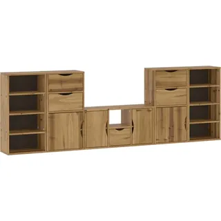 SYFAXTM 5-tlg. Wohnwand mit Stauraum ODDA Massivholz Kiefer - Braun, Bunt