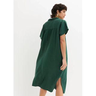 Tunikakleid BONPRIX "Kaftan-Kleid aus leichtem Leinen-Viskose-Mix", Damen, Gr. 54, N-Gr, grün (dunkelgrün), Obermaterial: 55% Leinen, 45% Viskose, bequem, Kleider Tunikakleid, für den Alltag, aus Leinen-Viskose-Mix, weite Kaftan-Form