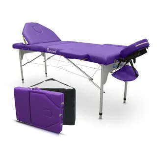 quirumed Pro Klappmassageliege aus Aluminium, 186 x 66 cm, mit klappbarer Rückenlehne, Farbe Lila, Kunstleder, Gesichtsloch, Abnehmbarer Kopf, höhenverstellbar, 2 Abschnitte, bis 150 kg