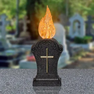 Bryxidor Flammenlose schwarze Kunststoff LED-Grablichter mit Flackereffekt, 5 cm x 6 cm x 17 cm Grabsteinform batteriebetrieben langlebige Gedenkkerzen