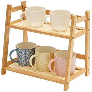 UCFBWO Küchenregal Arbeitsplatte, Bambus-Becherhalter, Matcha Station | Kaffee Organizer, Tassenregal Holz, Gewürzregal Stehend Küche Aufbewahrung für Tee Kaffee Bar Tassen-Display Tassenhalter