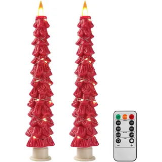 Weihnachtsbaumkerzen umgeben von Fairy-Lichtern, LED-Lichter ohne Flamme mit Fernbedienung-Synchronisationsfunktion, rot