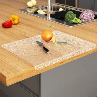 JJL Acryl Schneidebrett mit Thekenlippe 51 x 40 cm - BPA-frei, rutschfest, Wellenmuster - Multifunktional für Brot, Fleisch, Gemüse, Küchendekoration & Geschenk