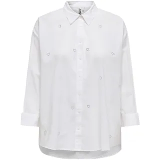 ONLY Damen Onlnew Lina Grace Ls Emb Shirt Noos WVN Knopfverschluss Box Fit Hemd Mit Langen Ärmeln, Bright White, Small