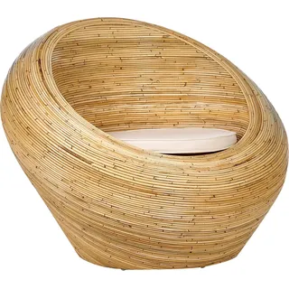 BELIANI Gartensessel Naturfarben Rattan Geflochten mit Beigem Kissen Rund Nest-Optik Boho Möbel Outdoor Indoor Garten Terrasse Ausstattung Rattansessel - Beige