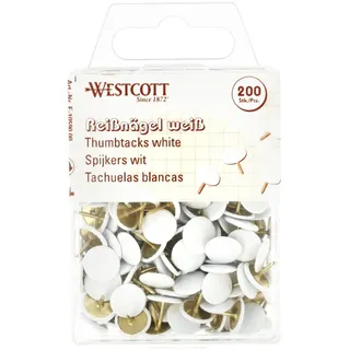 Westcott Reißnägel Weiss 200 Stück | Vorteilspack Reißzwecken mit Kunststoffüberzug | Kopfdurchmesser 10mm | E-10590 00