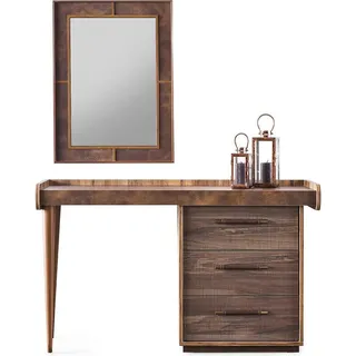 Schminktisch Konsole Spiegel Frisiertisch Schminkkonsole Holz Braun - Braun