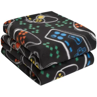 Dreamscene Game-Controller-Fleece-Tagesdecke, Überwurf für Kinder, Gaming-Stuhl, weich, faltbar, Jungen, Reisedecke, 120 x 150 cm, Schwarz, Grün, Orange