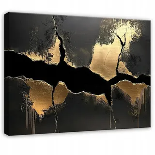 WallArena Bilder Abstrakt Marmor Schwarz Gold Modern Wohnzimmer 100x70