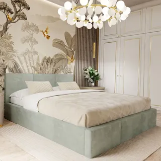 Muralo Polsterbett für Schlafzimmer Stoffbett Bett mit Container Doppelbett mint/grün 160 cm x 200 cm