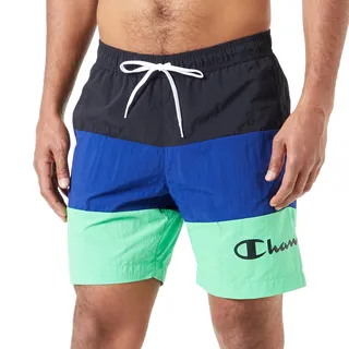 Champion Herren Legacy Beachshorts Ac Color Block Badehose, (Schwarz/Blau/Hellgrün), Small