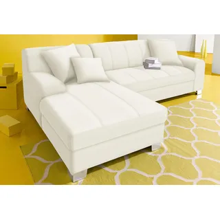 DOMO collection Ecksofa »Turah incl. Zierkissen, moderne Steppung, auch in Leder« mit Bettfunktion, Schlafsofa, B/T: 239/152 cm, Unser Dauertiefpreis, weiß
