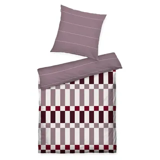 Tom Tailor Renforcé-Bettwäsche, 80x80 cm + 135x200 cm, 100% Baumwolle, mit Wendemotiv und farbigem Reißverschluss, Bold Check Lila, Pflaume