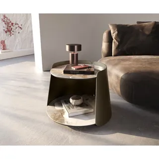 DELIFE Couchtisch Daban 59x59 cm Keramik Minas Melange Weiß-Beige Gestell Metall Titanfarbig - Weiß, Beige
