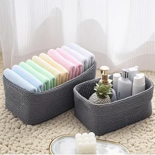 Allecto Premium - Handgewebter Aufbewahrungskorb - Rechteckig - Faltbar - Badezimmerkorb - Geflochten - Grau - Kleiner Aufbewahrungskorb für kleine Gegenstände