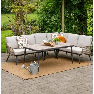 Garden Impressions Allasio Lounge- Dining Eckset - 5-teilig - carbon black rope natural PE - desert sand - Vironwood - Braun