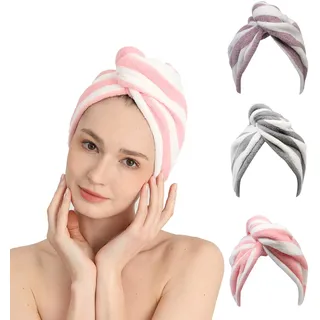 Good Nite Mikrofaser-Handtuch für Haare, super saugfähig, schnell trocknend, Haarturban, Handtücher mit Knöpfen, Mikrofaser-Handtücher für Damen und Mädchen, lang, lockig, nasses Haar, Rosa, Lila