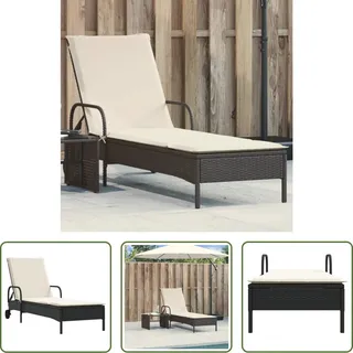 The Living Store Sonnenliege mit Rollen und Auflage Schwarz Poly Rattan - Schwarz