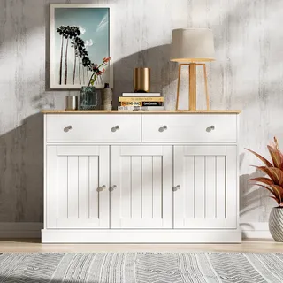 Fortuna Lai Kommoden Sideboard 120 x 36 x 80,5cm - Wohnzimmermöbel mit gravierter Textur - Weiß - Weiß