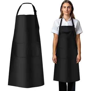cheerhom 2 Schürze, Kochschürze für Herren und Damen, schwarze Grillschürzen mit verstellbaren Nackenbändern & 2 geräumigen Taschen, wasserdichte Schürzen für Köche, BBQ, Malerei, Backen, Kochen.