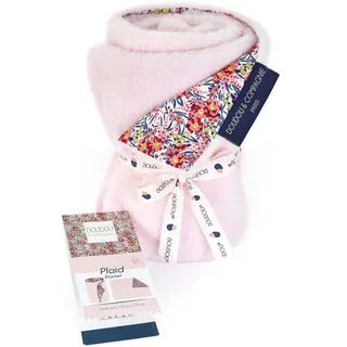 Doudou et Compagnie Weiche Decke, Rosa und Blumen – Kollektion Bos'aime Faon – 70 x 100 cm – Vorderseite Bedruckt 100% Baumwolle – Rückseite rosa 100% Plüsch – Komfort-Nickerchen – Geschenk zur