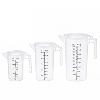 Carehabi Messbecher Set mit Deckel 3 Teilig 250ml 500ml 1L Rührbecher Litermaß Kunststoff für Backen und Küche