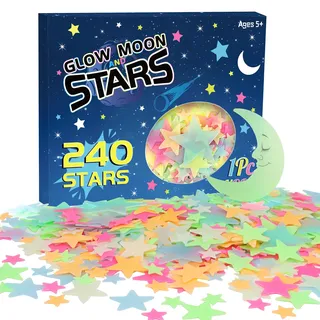 241 Stück Leuchtsterne Kinderzimmer, Leuchtsterne Selbstklebend 3D Stern Leuchtend Wandtattoo für Decke, Raumdekoration – Erstellung Realistischen Sternenhimmel​ (Mehrfarbig)