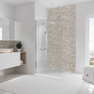 Schulte Duschrückwand Softtouch, 125x255 cm, Wandverkleidung Terrazzo-Creme, Aluminiumverbundplatte, fugenloser Fliesenersatz, D19012254-855 - Beige