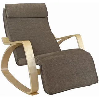 WeHome Swing Amor Schaukelstuhl mit Armlehnen aus Holz, Rocking Chair, Schaukelsessel mit Verstellbarer Fußstütze, Wohnzimmerstuhl, Schlafzimmersessel (Stoff, braun)