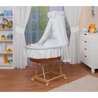 WALDIN Baby Stubenwagen-Set mit Ausstattung,XXL,Bollerwagen,komplett,Weiß,Gestell natur - Weiß