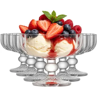 Aulivra Eisbecher Glas 6er Set, 320 ml Dessertgläser mit Fuß, Dessertschalen aus Glas für Eis, Pudding, Joghurt, Obstsalat und Schichtdesserts