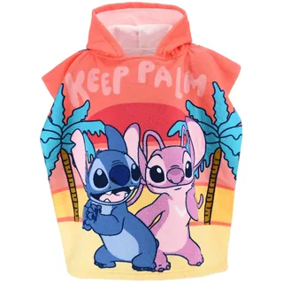 Sun City Disney Lilo & Stitch Mädchen Kinder Badeponcho mit Kapuze, Keep Palm Motiv, Strandtuch Schnelltrocknend Badetuch 3-6 Jahren 55x110cm (Mehrfarbig)