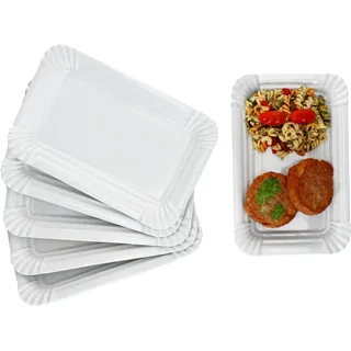 MamboCat 6er Set Pur Pappteller aus Porzellan I (LxB) 24,5x16cm I rechteckige Teller mit Papp-Optik & Relief für Kuchen, Brötchen, Burger & Co I wiederverwendbare Servierteller