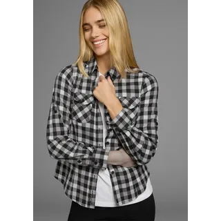 Karobluse ARIZONA, Damen, Gr. 34, schwarz-weiß (schwarz, weiß), Web, Obermaterial: 97% Baumwolle, 3% Elasthan, kariert, sehr figurbetont, krempelbar, Blusen Karobluse, Lässiger-Holzfäller-Look, Topseller